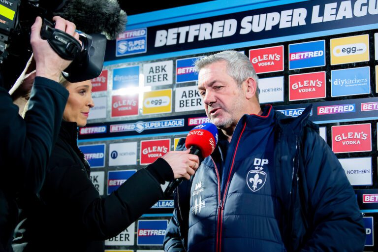 Picture by Allan McKenzie/SWpix.com - 20/02/2025 - Rugby League - Betfred Super League Round 2 - Wakefield Trinity v Hull KR - The DIY Kitchens Stadium, Wakefield, England - Daryl Powell is interviewed after the match.