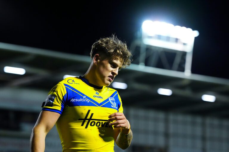 Picture by Olly Hassell/SWpix.com - 28/03/2025 - Rugby League - Betfred Super League Round 6 - Warrington Wolves v Leeds Rhinos - Halliwell Jones Stadium, Warrington, England - 5,000th Super League Match - Arron Lindop of Warrington