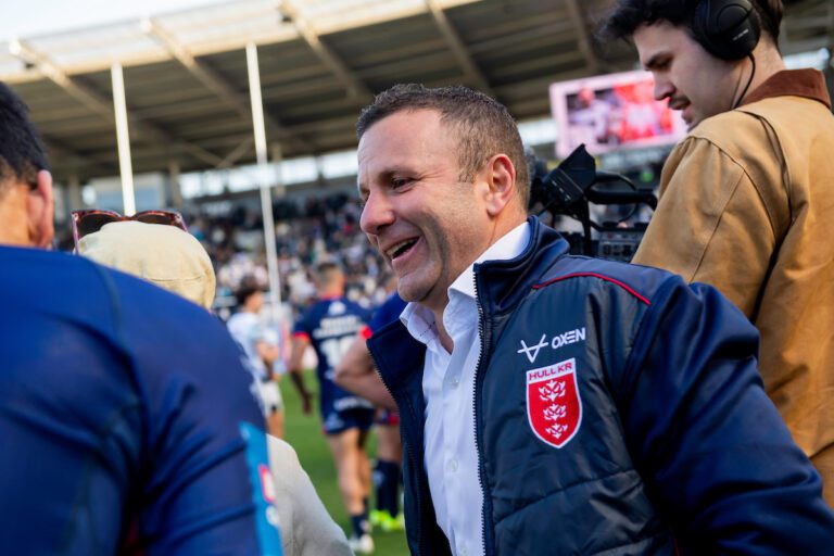 Picture by Allan McKenzie/SWpix.com - 05/04/2025 - Rugby League - Betfred Challenge Cup Quarter Final - Hull FC v Hull KR - MKM Stadium, Kingston upon Hull, England - Hull KR coach Willie Peters after his side's victory over Hull FC.