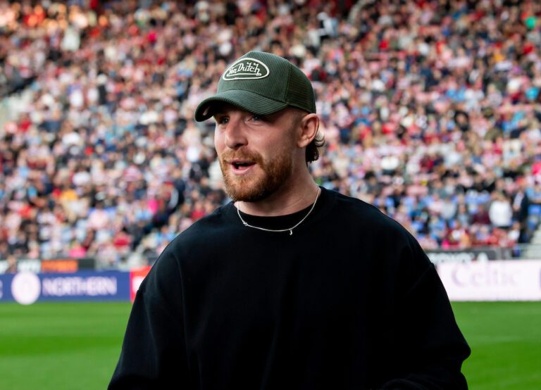 Picture by Allan McKenzie/SWpix.com - 05/10/2024 - Rugby League - Betfred Super League Semi Final - Wigan Warriors v Leigh Leopards - The Brick Community Stadium, Wigan, England - Ex-Wigan player Jackson Hastings interviewed prior to play.