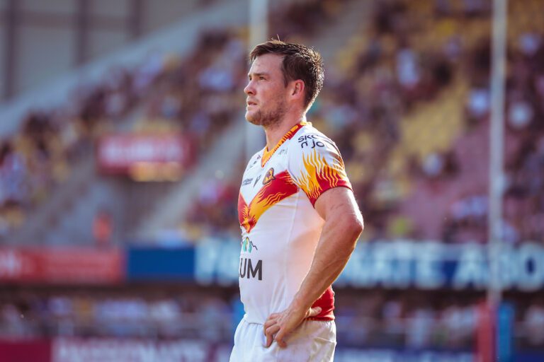 Picture by Olly Hassell/SWpix.com - 21/06/2025 - Rugby League - Betfred Super League Round 15 - Catalans Dragons v Leigh Leopards - Stade Gilbert Brutus, Perpignan, France - Luke Keary of Catalans - Picture by Rémi Vignaud/Catalans Dragons/SWpix.com
