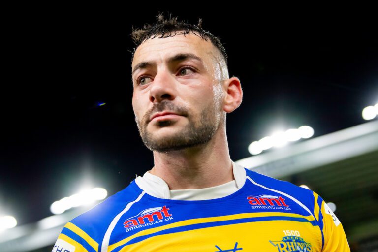 Picture by Allan McKenzie/SWpix.com - 21/08/2025 - Rugby League - Betfred Super League Round 23 - Leeds Rhinos v Hull KR - AMT Headingley, Leeds, England - Leeds' Jake Connor after victory over Hull KR.